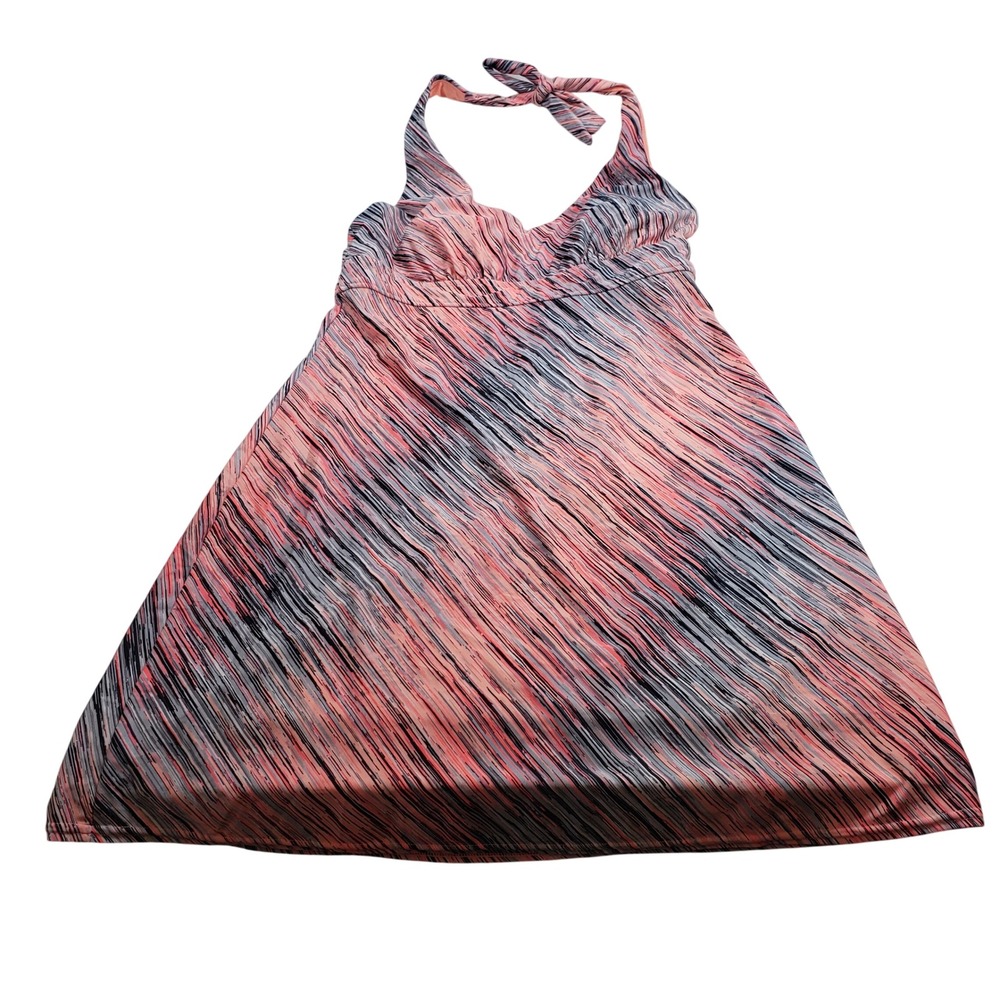 ZeroXposur Womens Swim Dress L Pink Grey Abstract Stripe Halter